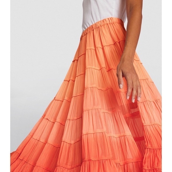 *NWT ALLSAINTS Sunset Ombré Colorblock Striped Crepe Tiered Ruffle Midi Skirt 6 - Picture 5 of 11